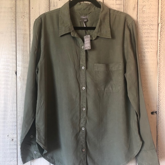 aerie Tops - aerie Olive Green Long Sleeve Button Down Shirt